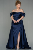 Robe de Soirée Grande Taille Longue Satin Bleu Marine ABU2923