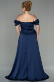 Robe de Soirée Grande Taille Longue Satin Bleu Marine ABU2923