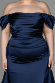 Robe de Soirée Grande Taille Longue Satin Bleu Marine ABU2923