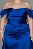 Robe de Soirée Grande Taille Longue Satin Bleu Saxe ABU2923