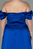Robe de Soirée Grande Taille Longue Satin Bleu Saxe ABU2923