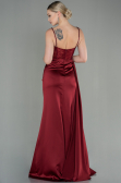 Robe De Soirée Satin Longue Rouge Bordeaux ABU2130