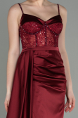 Robe De Soirée Satin Longue Rouge Bordeaux ABU2130