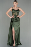 Robe de Soirée Longue Satin Kaki ABU2130