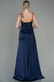 Robe De Soirée Satin Longue Bleu Marine ABU2130