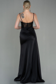 Robe de Soirée Longue Satin Noir ABU2130
