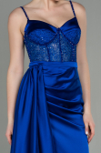 Robe De Soirée Satin Longue Bleu Saxe ABU2130
