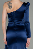Robe de Soirée Longue Satin Bleu Marine ABU2676
