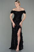 Robe de Soirée Longue Squameuse Noir ABU2954