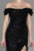 Robe de Soirée Longue Squameuse Noir ABU2954