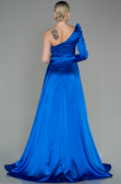 Robe De Soirée Satin Longue Bleu Saxe ABU2610