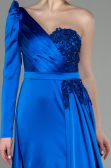 Robe De Soirée Satin Longue Bleu Saxe ABU2610