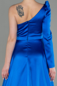 Robe De Soirée Satin Longue Bleu Saxe ABU2610