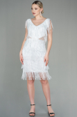 Robe de Cérémonie Courte Squameuse Blanc ABK1674