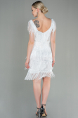 Robe de Cérémonie Courte Squameuse Blanc ABK1674