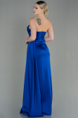 Robe de Soirée Longue Satin Bleu Saxe ABU2965