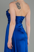 Robe de Soirée Longue Satin Bleu Saxe ABU2965