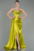Robe De Soirée Satin Longue Pistache vert ABU2127