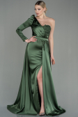 Robe De Soirée Satin Longue Vert Huile ABU2610