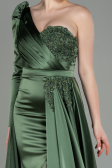 Robe De Soirée Satin Longue Vert Huile ABU2610