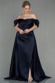 Robe de Soirée Grande Taille Longue Satin Bleu Marine Foncé ABU2923