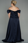 Robe de Soirée Grande Taille Longue Satin Bleu Marine Foncé ABU2923