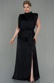 Robe Grande Taille Longue Satin Noir ABU2969