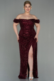 Robe Grande Taille Longue Squameuse Rouge Bordeaux ABU2973