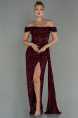 Robe de Soirée Longue Squameuse Rouge Bordeaux ABU2987