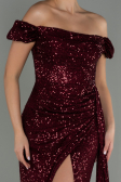 Robe de Soirée Longue Squameuse Rouge Bordeaux ABU2987