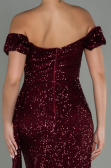 Robe de Soirée Longue Squameuse Rouge Bordeaux ABU2987