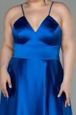 Robe de Soirée Grande Taille Longue Satin Bleu Saxe ABU3020
