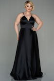 Robe de Soirée Grande Taille Longue Satin Noir ABU3020