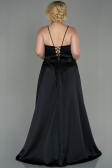 Robe de Soirée Grande Taille Longue Satin Noir ABU3020