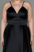Robe de Soirée Grande Taille Longue Satin Noir ABU3020