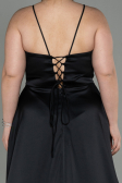 Robe de Soirée Grande Taille Longue Satin Noir ABU3020