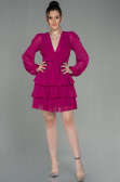 Robe de Ceremonie Mousseline Mini Fushia ABK959