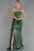 Robe De Soirée Satin Longue Vert Huile ABU2618