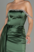 Robe De Soirée Satin Longue Vert Huile ABU2618