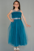 Robe de Soirée Enfants Longue Vert Pétrole ABU3032