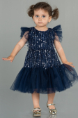 Robe de Soirée Enfants Midi Squameuse Bleu Marine ABK1718