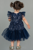 Robe de Soirée Enfants Midi Squameuse Bleu Marine ABK1718