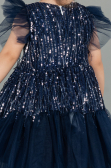 Robe de Soirée Enfants Midi Squameuse Bleu Marine ABK1718