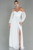 Robe De Soirée Longue Mousseline Blanc ABU2457