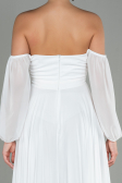 Robe De Soirée Longue Mousseline Blanc ABU2457