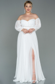 Robe De Soirée Grande Taille Longue Mousseline Blanc ABU2597
