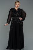 Robe de Soirée Grande Taille Longue Mousseline Noir ABU3075