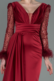 Robe de Soirée Longue Satin Rouge Bordeaux ABU3080
