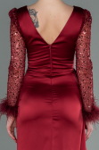 Robe de Soirée Longue Satin Rouge Bordeaux ABU3080