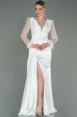 Robe de Soirée Longue Satin Blanc ABU3080